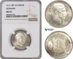 AG170-R, Denmark, Christian X, 1 Krone 1915 VBP, Copenhagen, Silver, NGC MS65