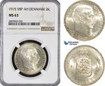 AG172-R, Denmark, Christian X, 2 Kroner 1915 VBP, Copenhagen, Silver, NGC MS63