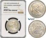 AG174-R, Denmark, Christian X, 2 Kroner 1923 HCN, Silver, Copenhagen, (25th Wedding Anniversary) NGC MS64