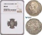 AG177-R, Danish West Indies, Christian IX, 10 Cents 1905, Copenhagen, Silver, NGC MS64