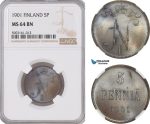 AG183-R, Finland (Under Russia) Nicholas II, 5 Penniä 1901, NGC MS64BN