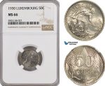 AG189-R, Luxembourg, Charlotte, 50 Centimes 1930, NGC MS66