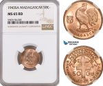 AG190-R, Madagascar, 50 Centimes 1943-SA, NGC MS65RD