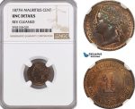AG191-R, Mauritius, Victoria, 1 Cent 1877-H, Heaton, NGC UNC Det.