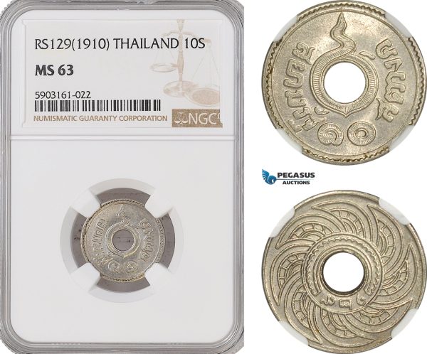 AG203-R, Thailand, Rama V, 10 Satang RS129 (1910) NGC MS63