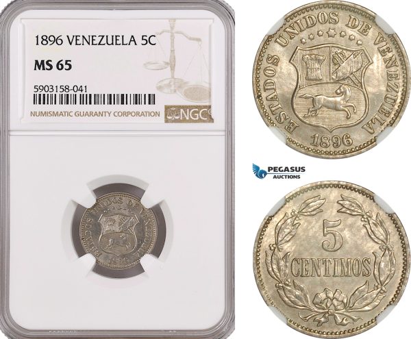 AG204-R, Venezuela, 5 Centimos 1896, NGC MS65