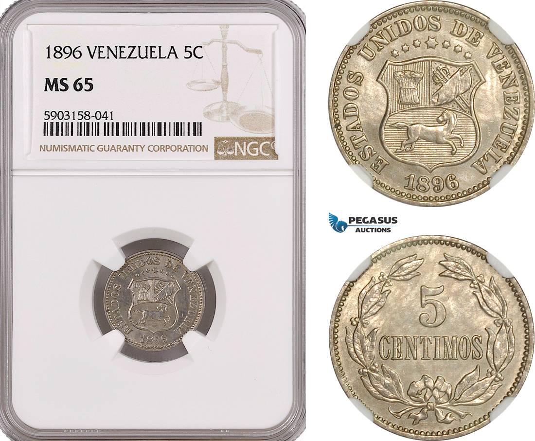 AG204-R, Venezuela, 5 Centimos 1896, NGC MS65