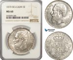 AG210, Belgium, Leopold II, 5 Francs 1870, Brussels, Silver, NGC MS60