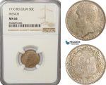AG211, Belgium, Albert I, 50 Centimes 1910, Silver, NGC MS64 (French Leg.)