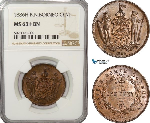 AG213, British North Borneo, 1 Cent 1886-H, Heaton, NGC MS63+BN