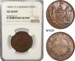 AG214, British North Borneo, 1 Cent 1884-H, Heaton, NGC AU58BN