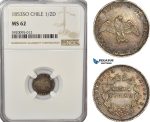 AG216, Chile, 1/2 Decimo 1853-So, Santiago, Silver, NGC MS62