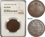 AG220, Finland, Alexander II. of Russia, 10 Penniä 1866, NGC AU58BN