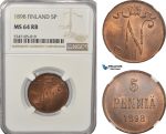 AG221, Finland, Nicholas II. of Russia, 5 Penniä 1898, NGC MS64RB