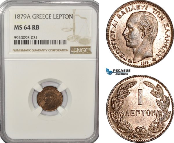 AG231, Greece, George I, Lepton 1879-A, Paris, NGC MS64RB