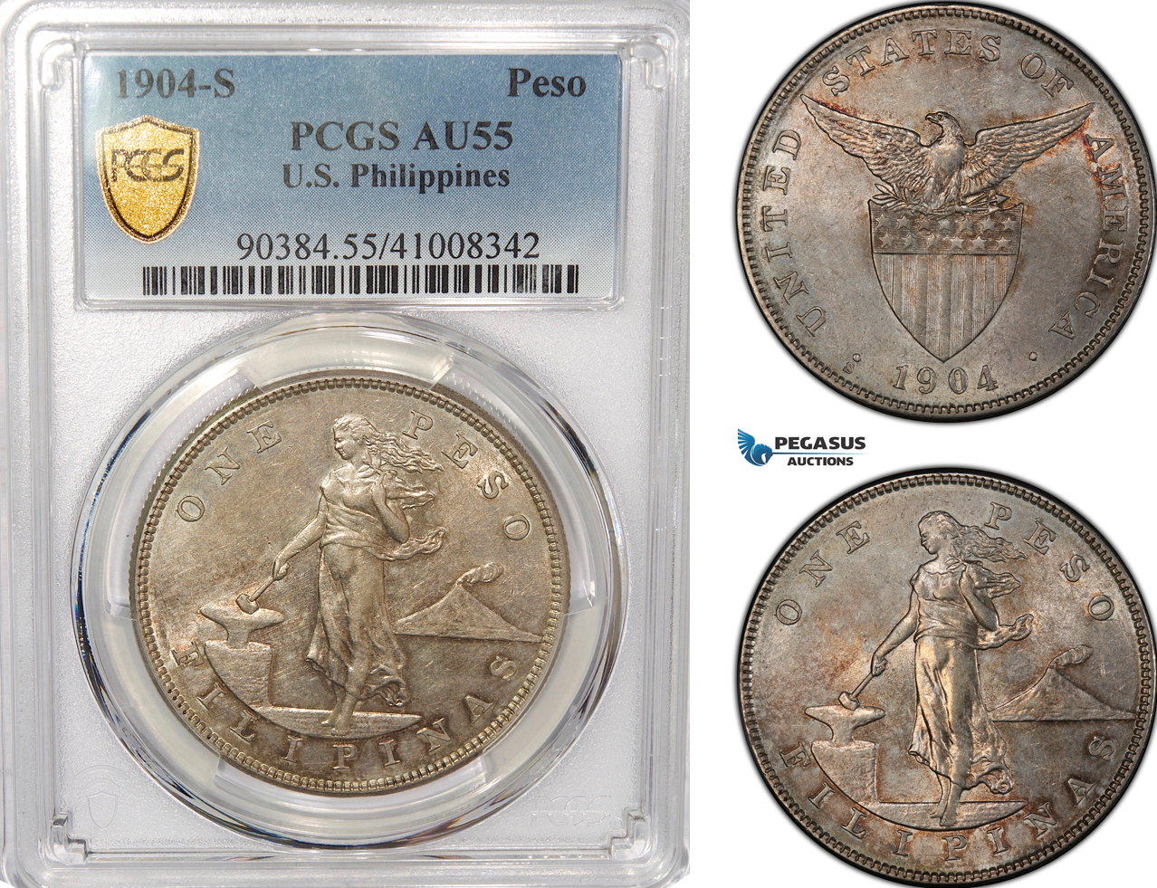 AG290, Philippines (US Administration) Peso 1904-S, San Francisco, Silver, PCGS AU55