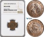 AG311, Spain, Provisional Government, 2 Centimos 1870-OM, Barcelona, NGC MS64RB