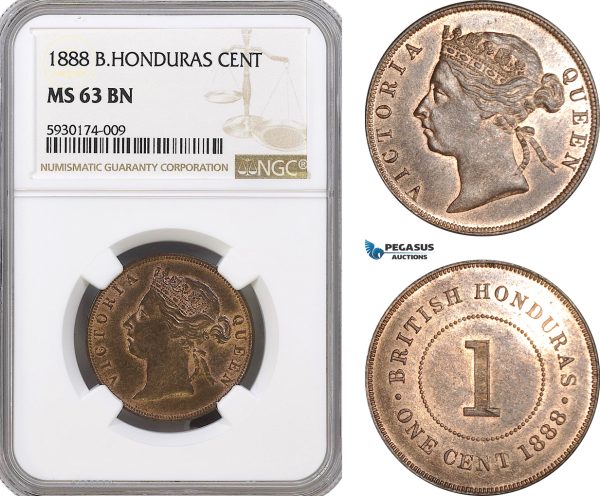 AG343, British Honduras, Victoria, 1 Cent 1888, NGC MS63RB