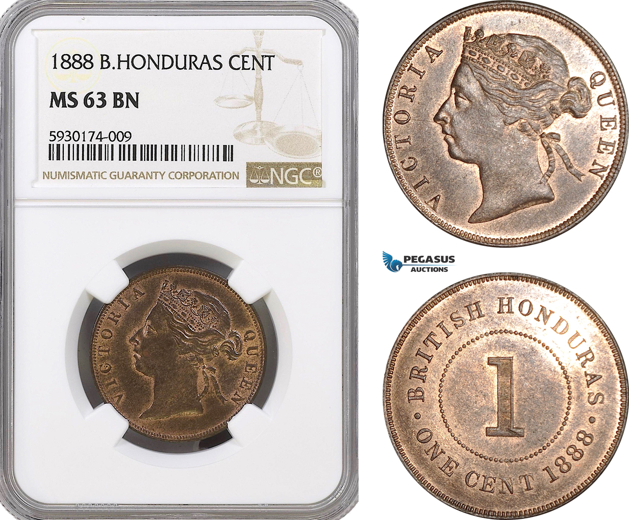 AG343, British Honduras, Victoria, 1 Cent 1888, NGC MS63RB