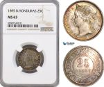 AG344, British Honduras, Victoria, 25 Cents 1895, Silver, NGC MS63, Pop 1/0