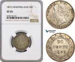 AG357, Canada, Newfoundland, Victoria, 20 Cents 1873, Silver, NGC XF45