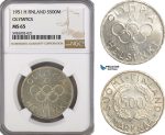 AG366, Finland, 500 Markkaa 1951-H, Helsinki, Silver, Olympics, NGC MS65, Pop 4/1