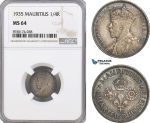 AG402, Mauritius, George V, 1/4 Rupee 1935, Silver, NGC MS64