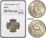 AG410, Mauritius, George VI, 1/2 Rupee 1950, NGC MS65