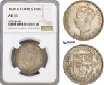 AG412, Mauritius, George VI, 1 Rupee 1938, Silver, NGC AU53