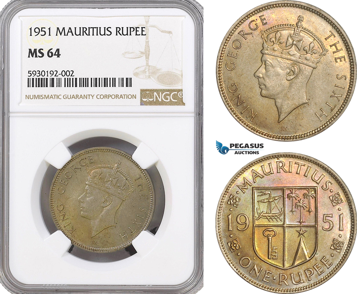 AG413, Mauritius, George VI, 1 Rupee 1951, NGC MS64
