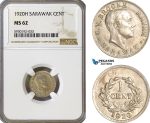 AG429, Sarawak, C.V. Brooke Rajah, 1 Cent 1920-H, Heaton, Copper-Nickel, NGC MS62