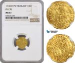 AG454, Hungary, Karl VI, 1/4 Ducat 1712-CH PW, Pressburg, Gold, NGC MS61, Rare!