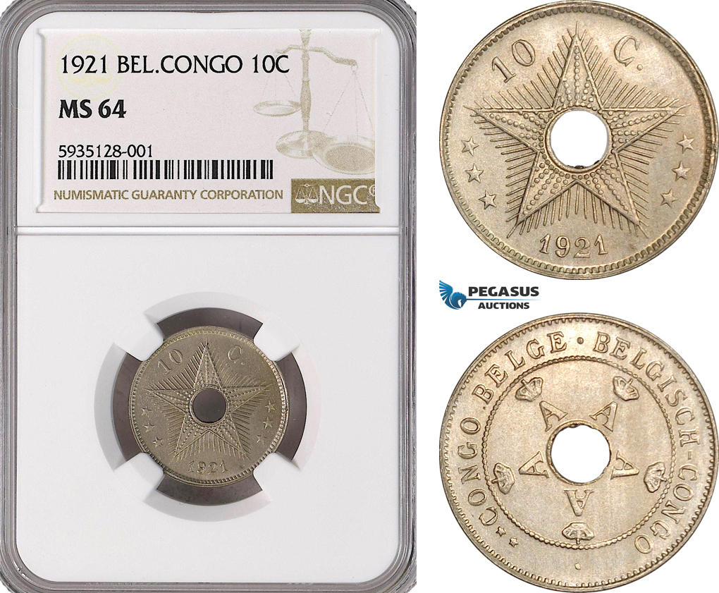 AG468-R, Belgian Congo, Albert I, 10 Centimes 1921, NGC MS64