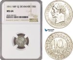 AG481-R, Denmark, Frederik VIII, 10 Øre 1911, Copenhagen, Silver, NGC MS64, Pop 2/3