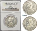 AG482, Denmark, Frederik VIII, 2 Kroner 1906-VBP, Copenhagen, Accession Of Federick VIII, Silver, NGC MS66