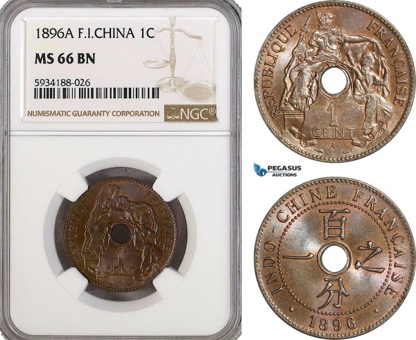 AG493, French Indo-China, 1 Centime 1896-A, Paris, NGC MS66BN, Pop 1/0