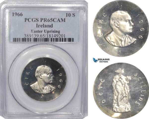 AG508, Ireland, 10 Shillings 1966, Silver, Easter Rising Anniversary, PCGS PR65CAM