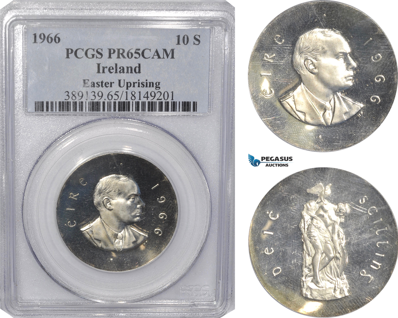 AG508, Ireland, 10 Shillings 1966, Silver, Easter Rising Anniversary, PCGS PR65CAM