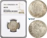 AG548, Venezuela, 1 Bolivar 1911, Paris, Silver, NGC AU55