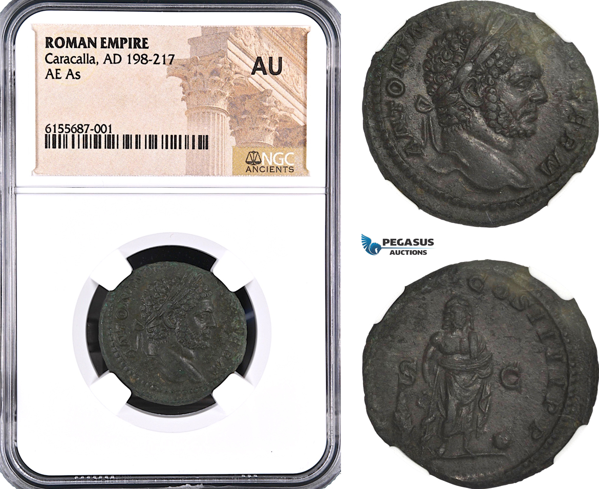 AG563, Roman Empire, Caracalla (198-217 AD) AE As Dupondius, Rome, NGC AU