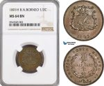 AG570, British North Borneo, 1/2 Cent 1891-H, Heaton, NGC MS64BN
