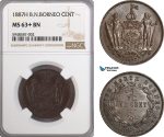 AG573, British North Borneo, 1 Cent 1887-H, Heaton, NGC MS63+BN
