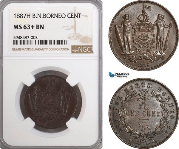 AG573, British North Borneo, 1 Cent 1887-H, Heaton, NGC MS63+BN