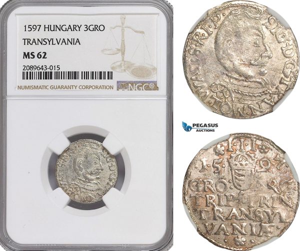 AG633, Transylvania, Sigismund Bathori, 3 Groschen 1597, Silver, NGC MS62