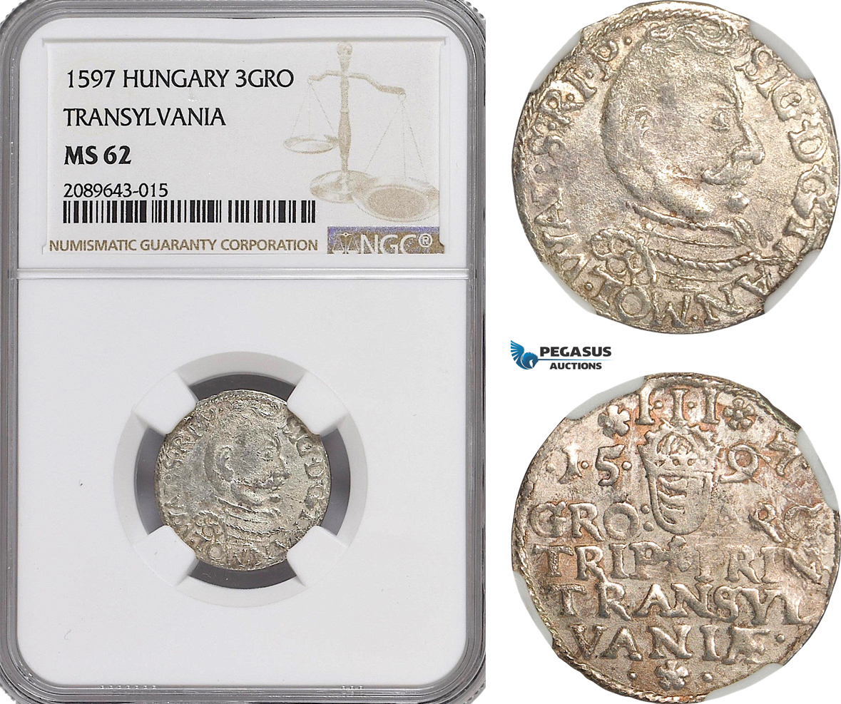 AG633, Transylvania, Sigismund Bathori, 3 Groschen 1597, Silver, NGC MS62
