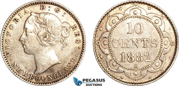 AG639, Canada, Newfoundland, Victoria, 10 Cents 1882-H, Heaton, Silver, Cleaned VF-XF