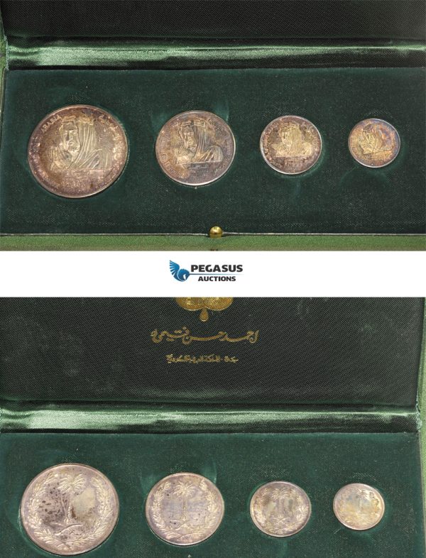 AG677-R, Saudi Arabia, Death of Faisal b. 'Abd al-'Aziz, 1975, set of four silver medals, 38mm, 31mm, 24mm, 20mm, Silver, Proof! In Original case!