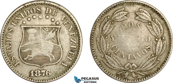 AG713, Venezuela, 2 1/2 Centavos 1876, F-VF