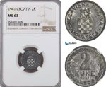 AG721, Croatia, 2 Kune 1941, Zagreb, NGC MS63