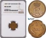 AG723, Denmark, Christian IX, 1 Ore 1899 VBP, Copenhagen, NGC MS66BN, Pop 2/0